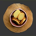 Fresh Yellow Round Sliced Food in Pink Bowl on Wooden Board Serving