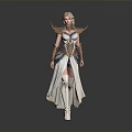 Blonde Woman In Elaborate Golden Armor With Blue Accents And Shoulder Plates