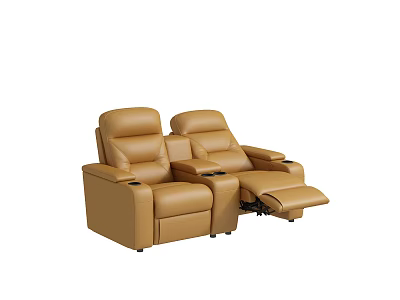 Comfortable Brown Leather Public Leisure Chair With Reclining Footrest And Double Seater 3d model