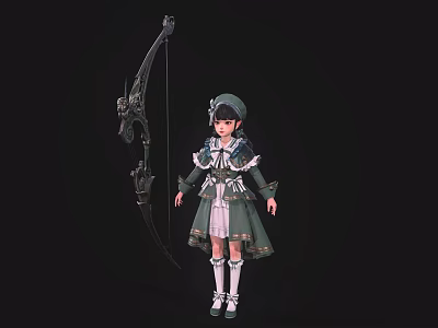 Game and Movie Character Young Girl in Green White Outfit with Hat and Large Bow 3d model