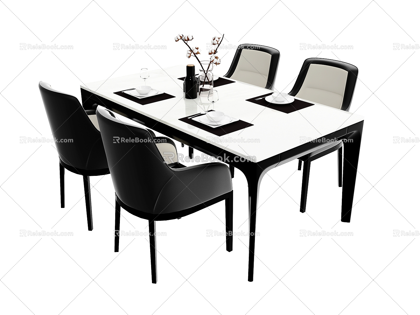 Modern Dining Table and Chair Combination 3d model