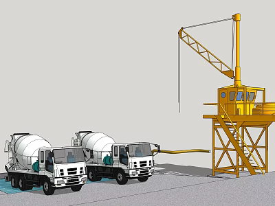 Heavy Duty Industrial Equipment Featuring Tower Crane And Concrete Mixer Trucks On Construction Site 3d model