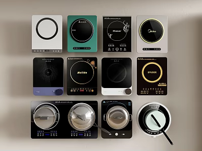 Various Modern Electric Hob Designs With Different Colors And Styles For Kitchen Use 3d model