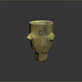 Animal Skull With Ancient Detailed Brownish Yellow Texture And Reflection On Dark Background