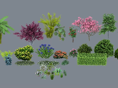 Various Colorful Bushes With Green Pink Purple Foliage For Garden Landscaping 3d model