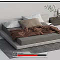 Modern Double Bed Minimalist Double Bedside Cabinet Carpet 3d model