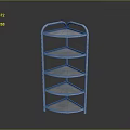 Modern Multi Tiered Shelf With Curved Metal Frame And Blue Shelves