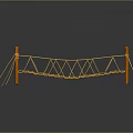 Orange Rope Bridge Model With Support Posts And Intertwined Ropes Design 3d model