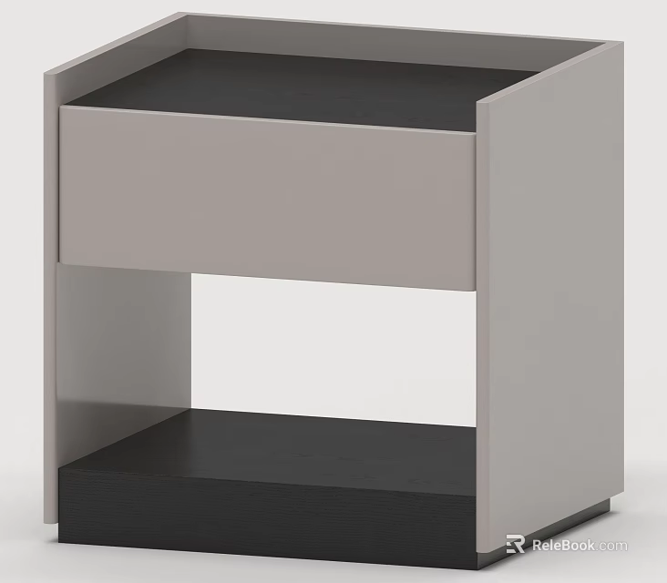 Modern Bedside Table With Black Top Gray Drawer And Open Shelf Design 3d model
