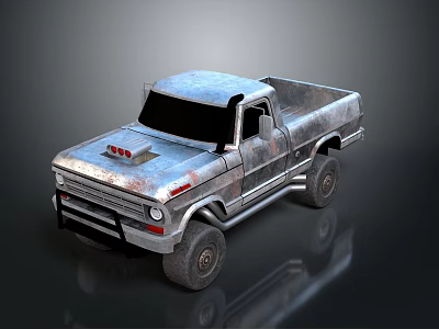 Vintage Rusty Pickup Truck With Single Cab Metallic Body And Old Classic Design 3d model