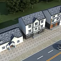 Two Story Detached Villa With White Exterior Dark Roof Multiple Windows Front Driveway And Trees