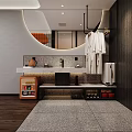 Modern Hotel Guest Room With Twin Beds Orange Decor Geometric Pattern Wall And Wooden Flooring