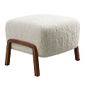 Cream Plush Fabric Sofa Stools With Wooden Legs Modern Living Room Design
