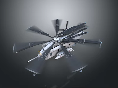 Highly Detailed Space Helicopter Model with Spinning Propellers on Gray Background 3d model
