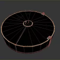 Large Circular Industrial Storage Tank With Blue Top Metal Railing And Central Component