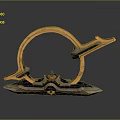 Golden Circular Ring Sculpture With Intricate Metallic Base And Decorative Elements