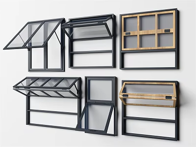 Various Design Casement Windows With Black Frames Wooden Accents And Glass Panels 3d model