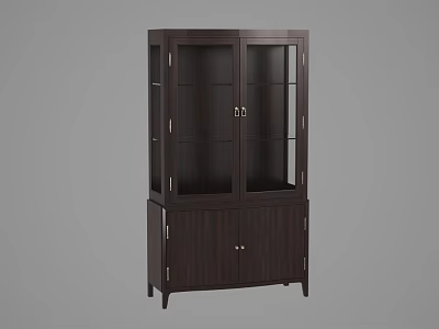 Dark Wood Wine Cabinet Featuring Glass Doors And Metal Handles Sleek Design 3d model