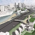 Modern Urban Station in Cityscape with High Rise Buildings and Green Spaces