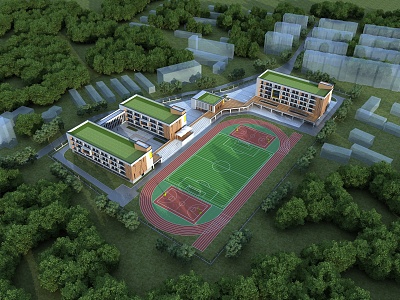 Modern school bird's eye view 3d model