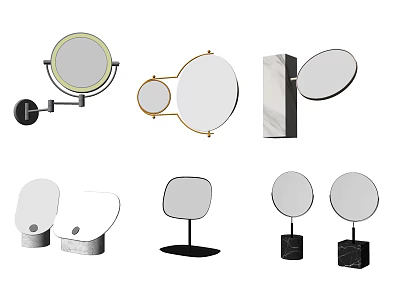 Modern Decorative Mirrors With Round Oval Shapes And Marble Metal Bases 3d model