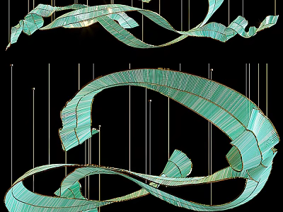 Green Curved Ribbon Like Chandelier Modern Decorative Hanging Design For Interior Spaces 3d model