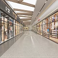 Modern Shopping Mall Lobby Featuring Escalators And Illuminated Side Walls