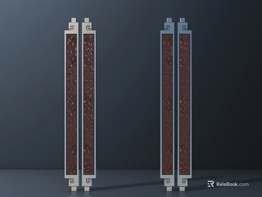Modern Decorative Door Handles With Metal Frame Dark Textured Panels And Geometric Design 3d model 