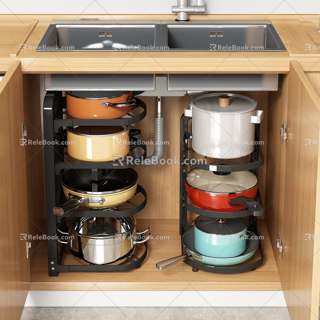 Kitchen Storage Rack Pot Rack Washstand Shelf Sewer Storage Rack 3d model