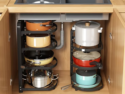Kitchen Cabinet Under Sink With Rotating Multi Layer Pot Storage Rack 3d model
