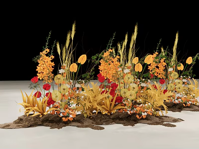 Elegant Vase Flower Arrangement With Orange Yellow Red Blooms And Green Grass 3d model
