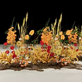 Elegant Vase Flower Arrangement With Orange Yellow Red Blooms And Green Grass