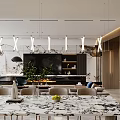 Modern Open Concept Living Dining Room With Sofa TV Wall And Marble Accents