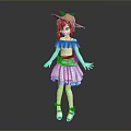 Anime Game Character With Teal Hair Witch Hat White Top Blue Skirt And Pink Bow