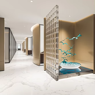 Modern aisle company aisle office aisle office corridor glass partition glass brick partition wall 3d model