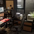 Entertainment Room Setup With Multiple Monitors Scenic Displays Art Posters And Potted Plant
