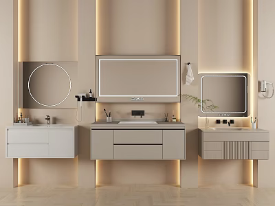 Modern Bathroom Vanity Design With Illuminated Mirror Stone Top And Storage Drawers 3d model
