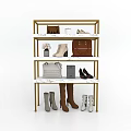 Modern Multi Tiered Shoe Rack With Golden Frame White Shelves And Shoes Bags