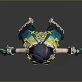 3D Anime Character With Blue Hair Black Outfit Green Accents And Weapons