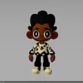 3D Cartoon Character Red Skin Big Eyes Black Hair Wearing Black White Top White Shoes