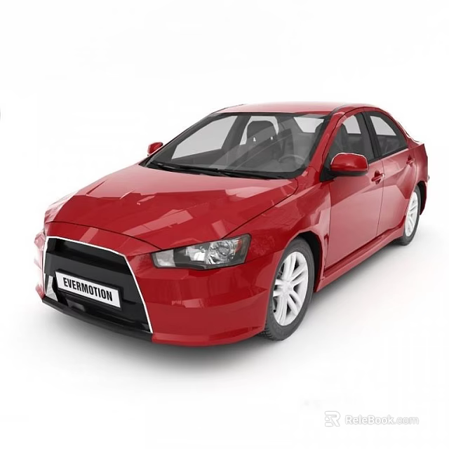 Red Sporty Evolution Sedan Car With Black Front Fascia And Silver Alloy Wheels 3d model 