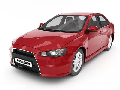 Red Sporty Evolution Sedan Car With Black Front Fascia And Silver Alloy Wheels 3d model