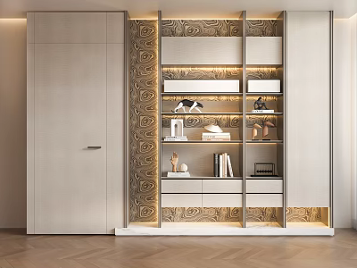 Modern Shoe Cabinet With LED Lighting Decorative Panel And Multiple Storage Shelves 3d model
