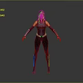 3D Female Character Model With Purple Black Tight Fitting Outfit Standing Pose