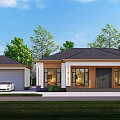 Modern Detached House with Black Roof White Wood Exterior Front Lawn and Green Trees