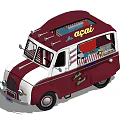Red And White Ice Cream Truck With Decorative Lights And Open Side Door For Selling