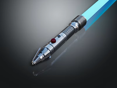 Futuristic Light Saber Weapon with Silver Hilt Red Button and Blue Laser Blade 3d model