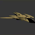 Futuristic Golden And Blue Spaceship Model With Streamlined Design And Glowing Elements