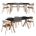 Modern Wooden Dining Table Set With Black Tabletop And Matching Chairs 3d model
