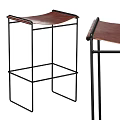 Minimalist Bar Stools Featuring Black Metal Frame And Brown Leather Seat Design